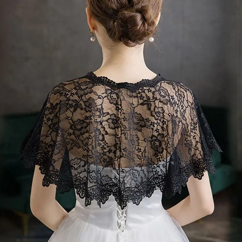 

Women Embroidery Floral Lace Cape Wrap Wedding Bridal Perspective Pullover Shawl Shrug Shoulder Covers Prom Bolero
