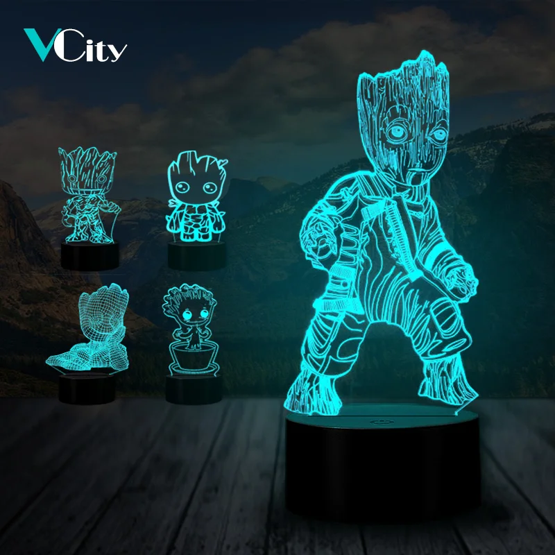 3D лампа VCity Groot 7 цветов меняющийся ночник детский веер подарки домашний стол для