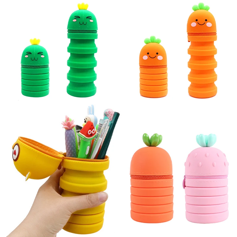 

Children Silicone Learning Pencil Case High Capacity Shrink Pen Case Student Stationery Storage Box Storage Bag Pen Holder Gifts