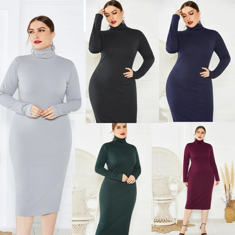 Осень 2020 сексуальное трикотажное платье свитер с высоким воротником облегающее