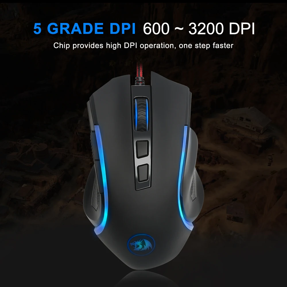 Redragon GRIFFIN M607 USB Проводная игровая компьютерная мышь 7200 точек/дюйм 6 кнопок 7 цветов