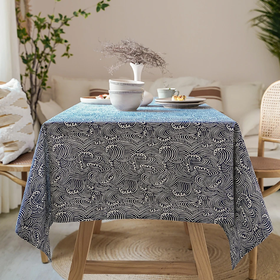 Japanese Style Cotton Linen Tablecloth Washable Rectangular 