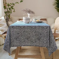 japanese style cotton linen tablecloth washable rectangular blue sea ripple home coffee dining table fireplace microwave cover