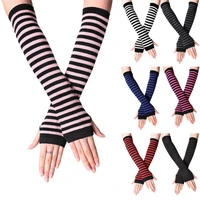 fashion women lady striped elbow gloves warmer knitted long fingerless gloves elbow mittens christmas accessories gift dropship