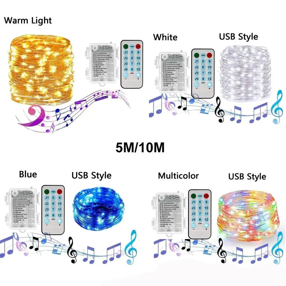 

Lamp String Battery Box Festival Celebration Waterproof Music Lights String Creative 12 Mode 5M/10M Wedding Birthday Beautiful