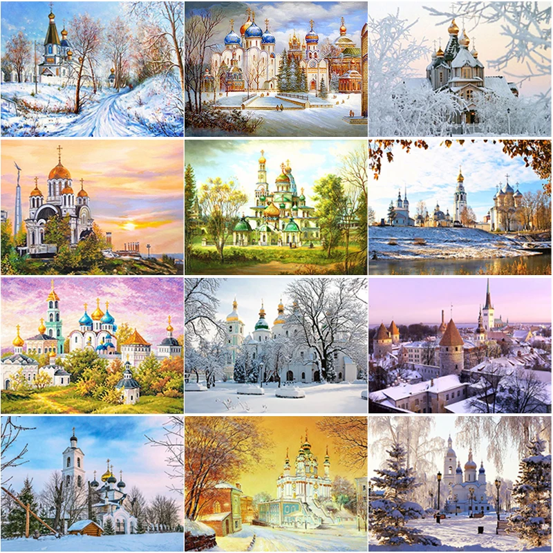 

New 5D DIY Castle Diamond Painting Snow Scene Diamond Embroidery Scenery Cross Stitch Full Square Round Drill Home Decor Gift