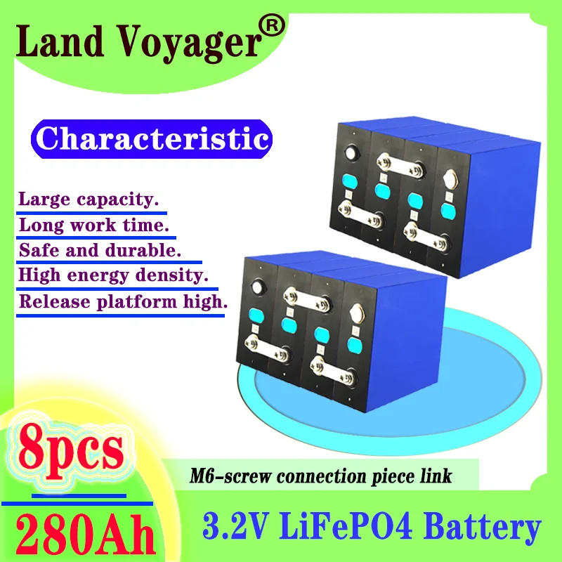 

8PCS 3.2V280AH LIFEPO4 Battery 2021 Grade A NEW Cell Rechargeable Lithium Iron 24V280AH for RV SOLAR EV Marine EU US TAX FREE