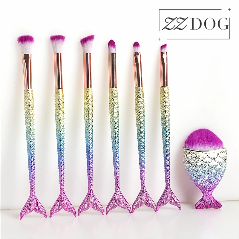 

ZZDOG Mermaid Theme Makeup Brush Tool Set Natural Hair Eye Shadow Lip Eyebrow Highlight Blending Beauty Make Up Brushes High-End