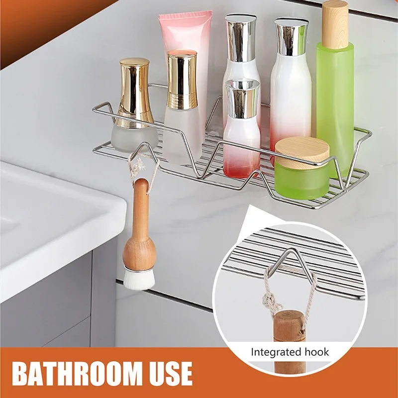 

Stainless Steel Bathroom Corner Storage Shelves Punch-Free Single-Layer Kitchen Wall-mounted Storage Rack Bathroom Accessories