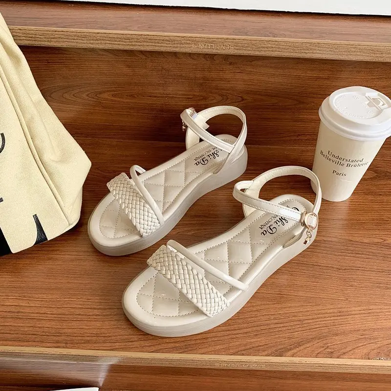 

Roman Sandals Low-Heeled Shoes With Strap Suit Female Beige Soft 2021 Women's Gladiator Low-heeled Girls Clear Comfort Buckle Bl