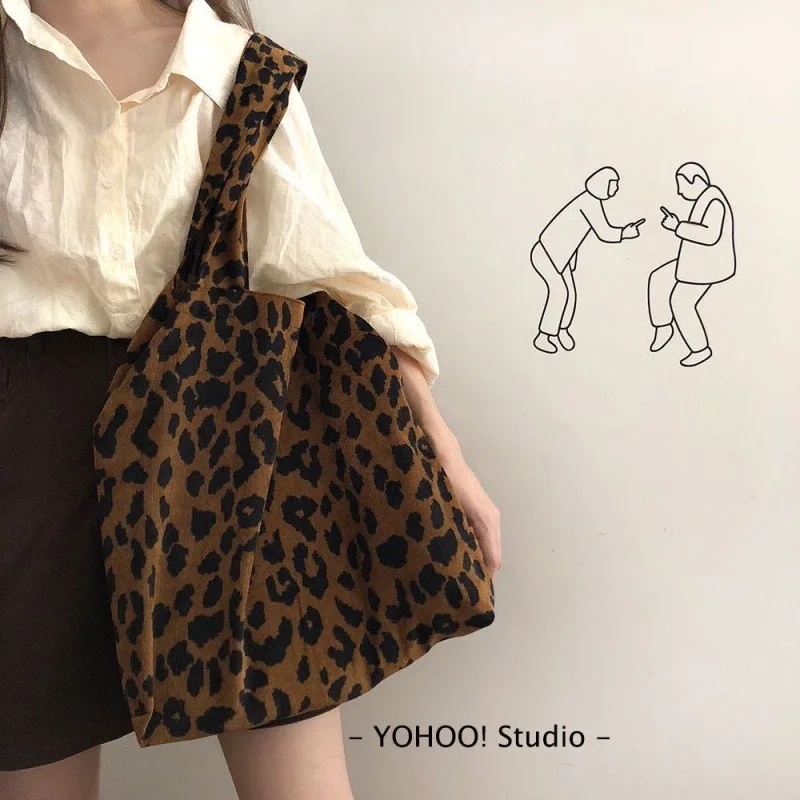

Hot autumn and winter leopard print Korean lamp wick suede single shoulder canvas bag shopping bag female