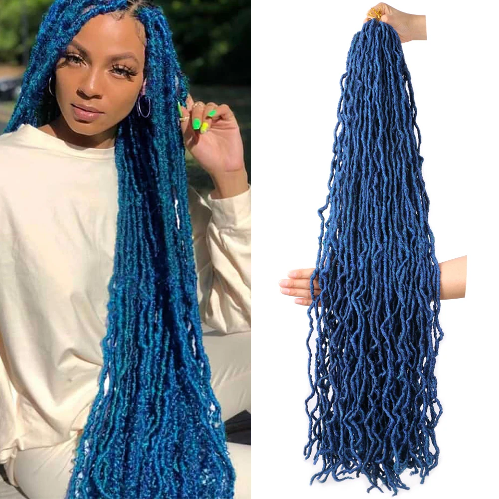36 Inch Soft Faux Locs Crochet Hair Blue Mix Green Long Curly Dreadlocks Hair Extensions Pre Looped Locks Hair Crochet Braids