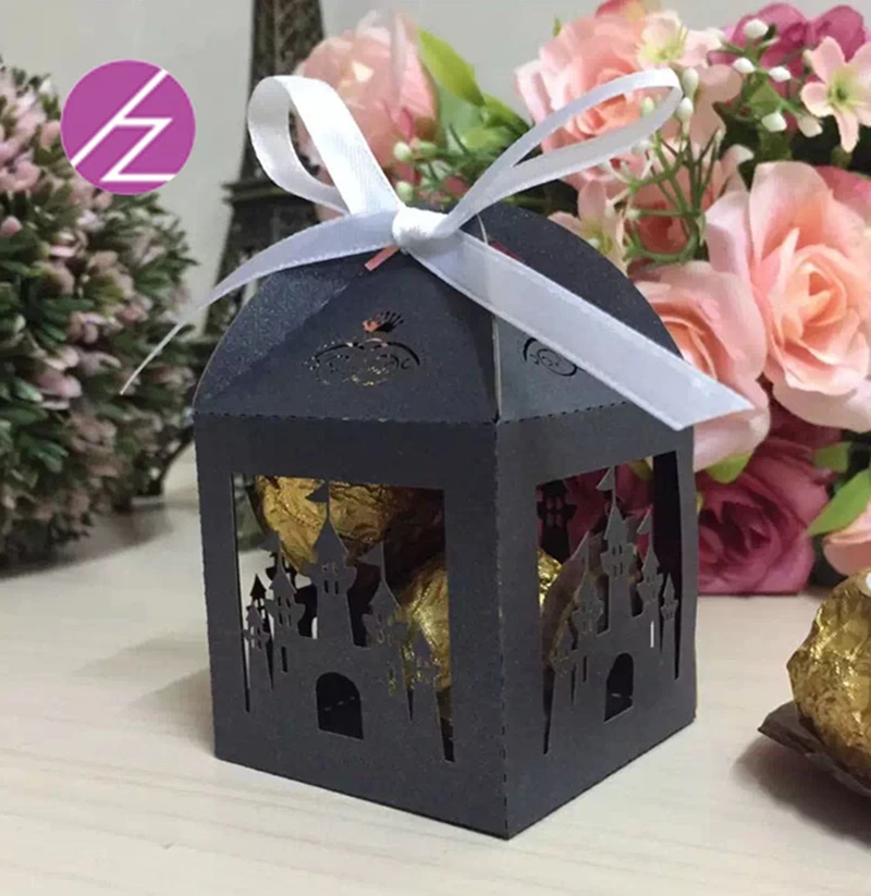 100 шт Черная жемчужная коробка лазерная резка подарочные коробки с лентой