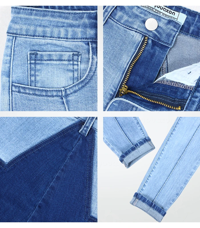 Женские джинсы с высокой талией Youaxon синие карандаш в стиле пэчворк