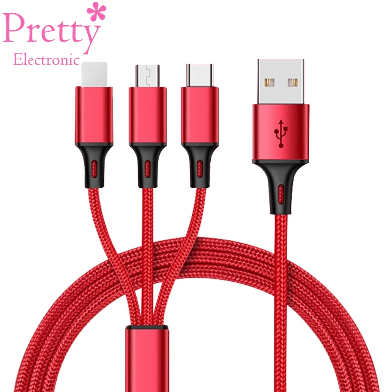 3 в 1 USB кабель type C type-c iOS Micro USB кабели Android 5V2A Быстрая зарядка провод зарядного устройства нейлоновый шнур для мобильного телефона