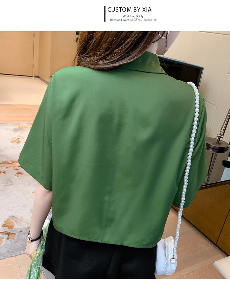 

Polo Shirt Chiffon Loose Plus Size Women's Blouses New Casual Blouse Fashion Short Sleeve Top Flower Decoration Summer Houthion