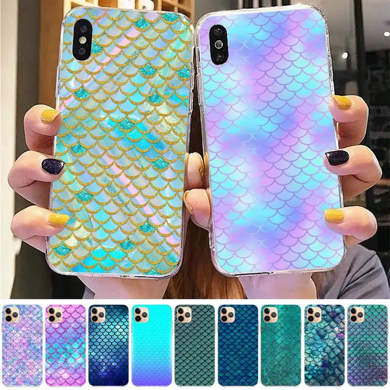 

Glitter Blue Mermaid Fish Scale Phone Case for iphone 13 8 7 6 6S Plus X 5S SE 2020 XR 11 12mini pro XS MAX