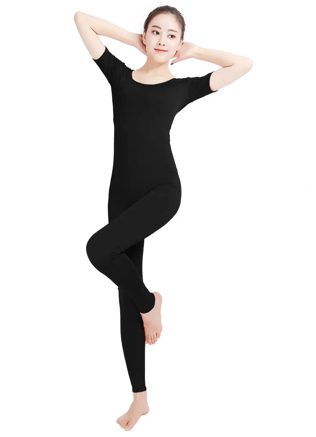 Ensnovo женский балетный комбинезон с коротким рукавом гимнастический трико для