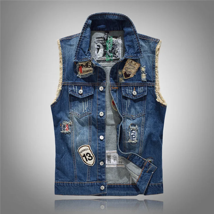 

style summer Men's denim vest slim men denim Outerwear Coats cotton vest casual hole blue sexy Sleeveless vest for men size 4XL