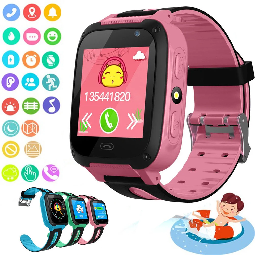 

Детские Смарт-часы с водонепроницаемым циферблатом, Смарт-часы с функцией вызова, GPS-трекером, функцией отслеживания местоположения, детски...