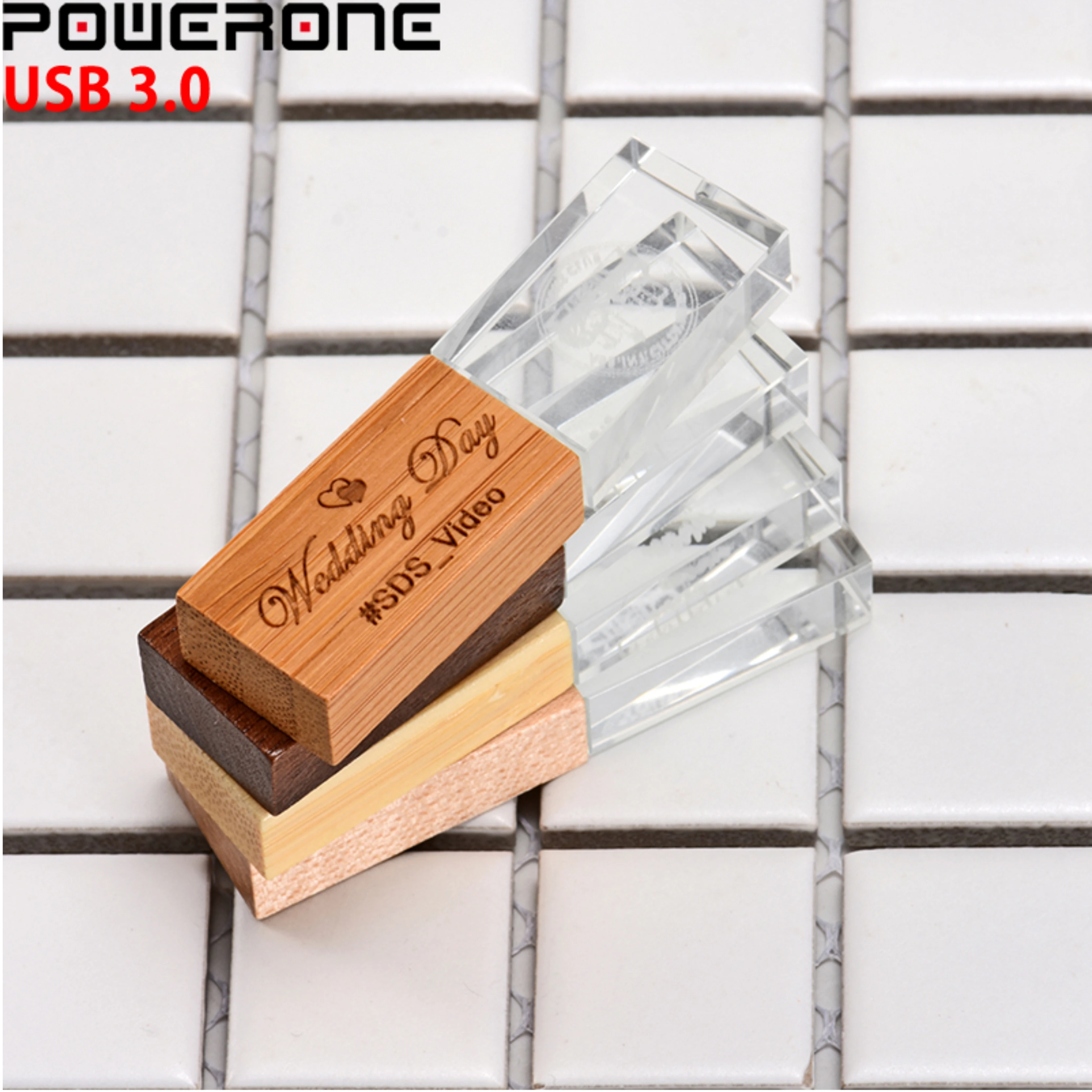 POWERONE USB 3 0 свадебная фотография Бесплатный Логотип Деревянный кристалл 64 ГБ 32 16 4