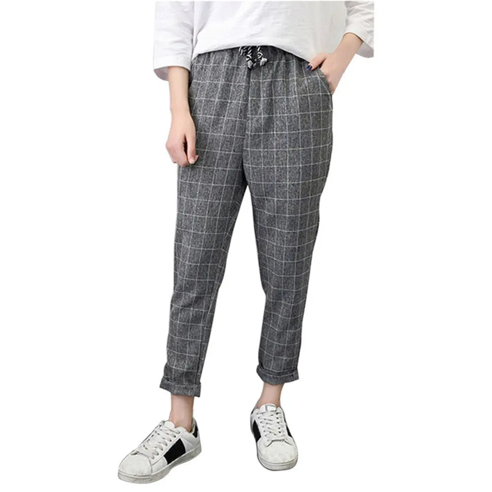 Новые модные женские повседневные клетчатые эластичный пояс кружево свободные