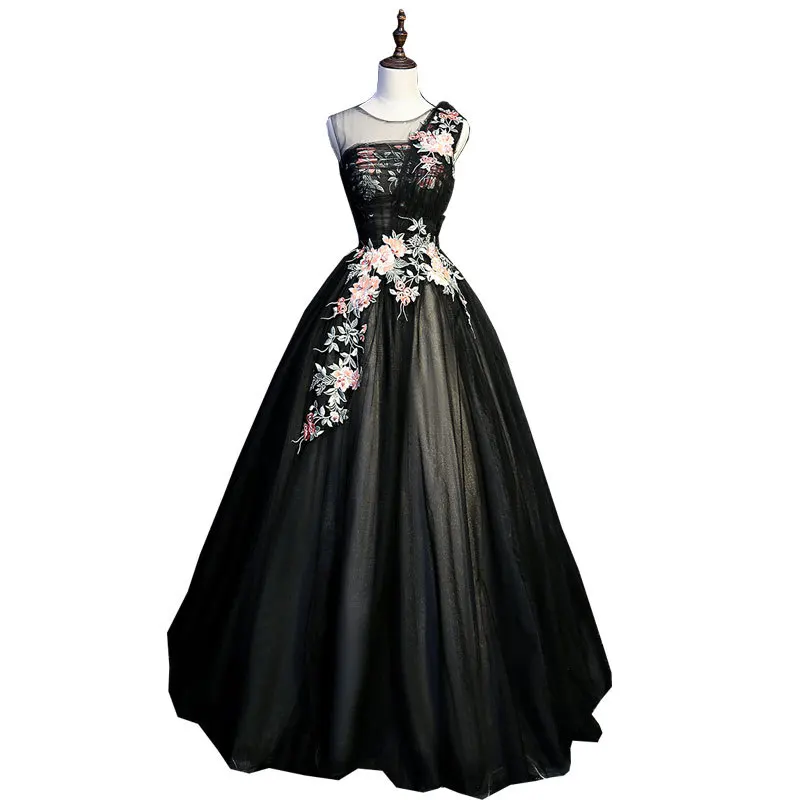 

Evening Long Formal Dress Elegant O-neck Solo Host Ball Gowns Vintage Embroidery Party Prom Evening Wedding Long Cheongsam