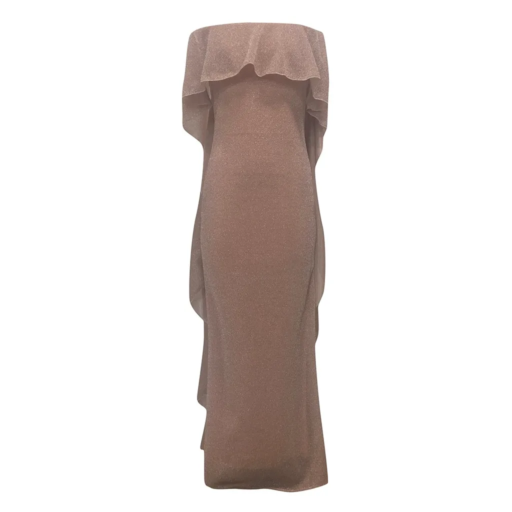 Женское соблазнительное однотонное платье с блестками длинное длинным рукавом и