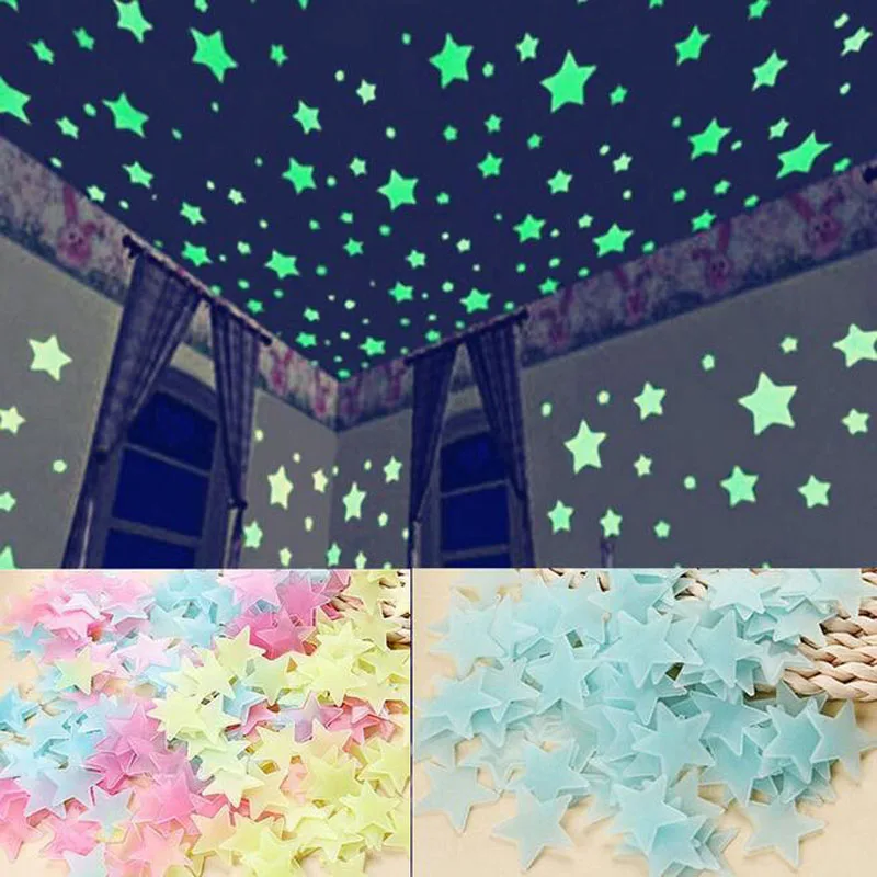 1 Set Luminous Wall Stickers For Kids Bedroom Accessories Nursery Glow In The Dark 3D DIY Stars Moon Home Decoration | Дом и сад