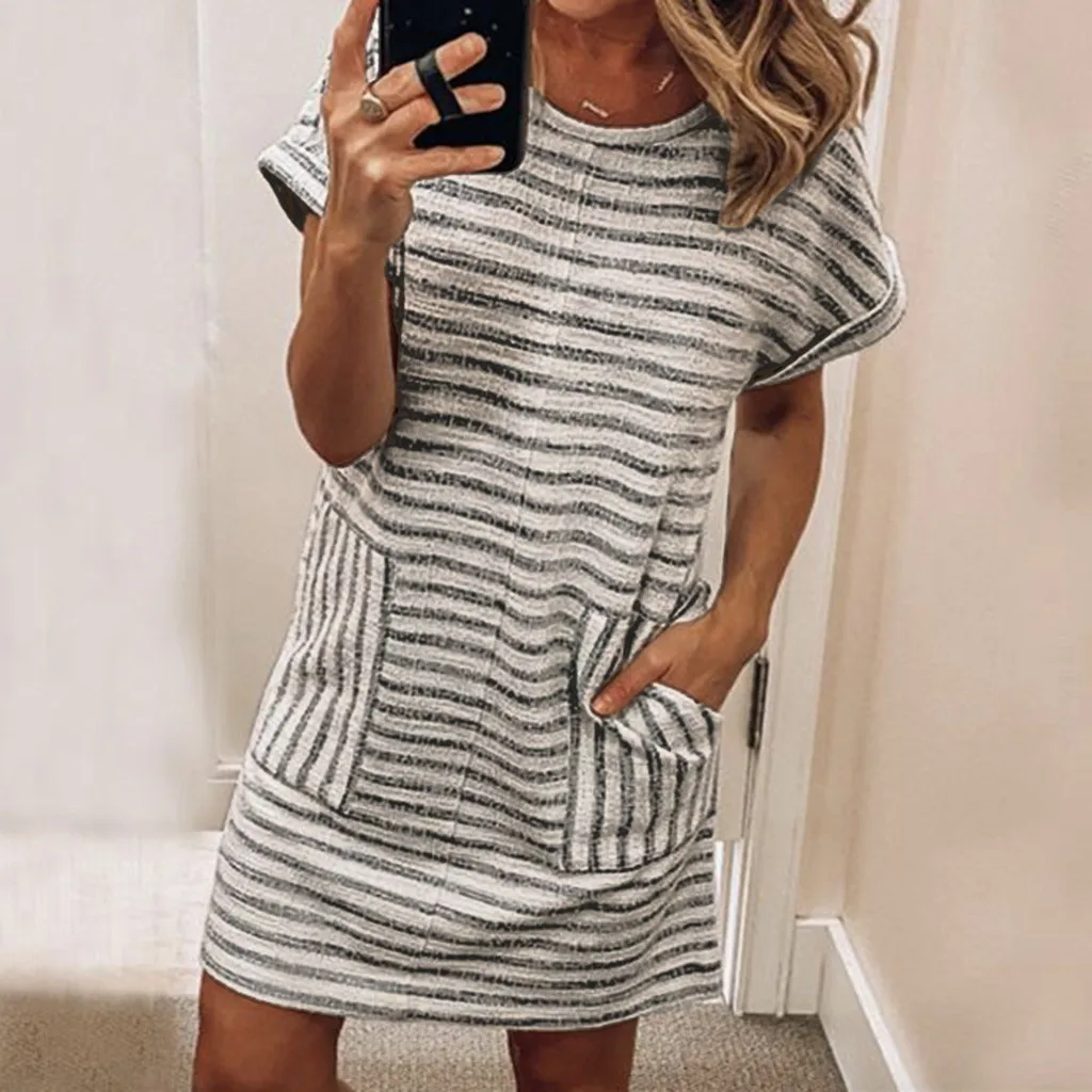 Женское летнее платье женское модное повседневное пляжное с круглым вырезом