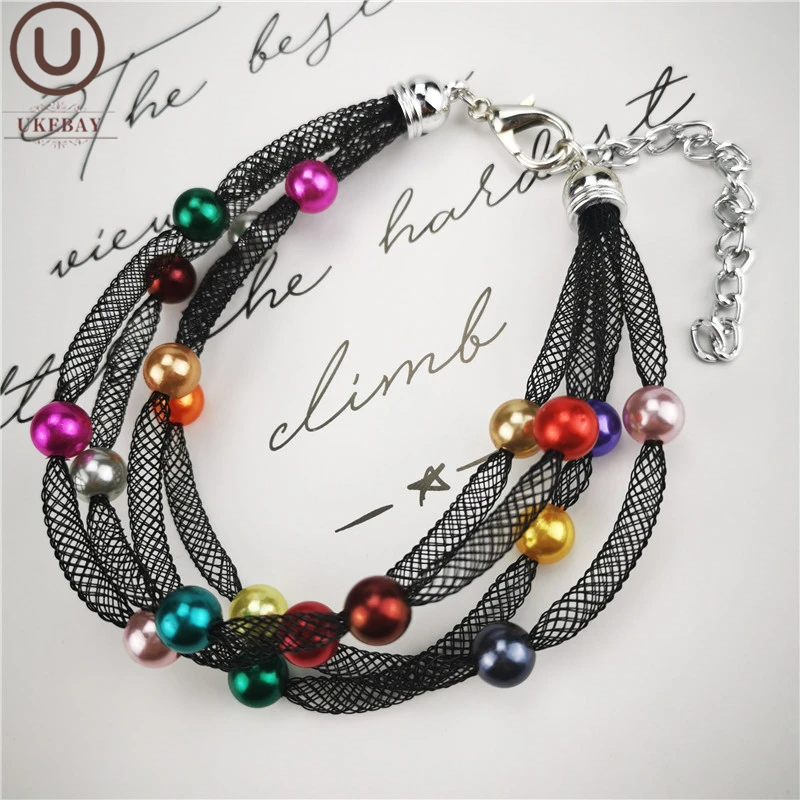 

UKEBAY New Charm Bracelets For Women Colored Pearls Jewelry Black Mesh Chains Adjustable Bangles Bohemia Female Bracelet Gifts