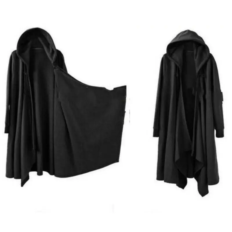 Повседневная Мужская Готическая Длинная накидка плащ свободная куртка черная