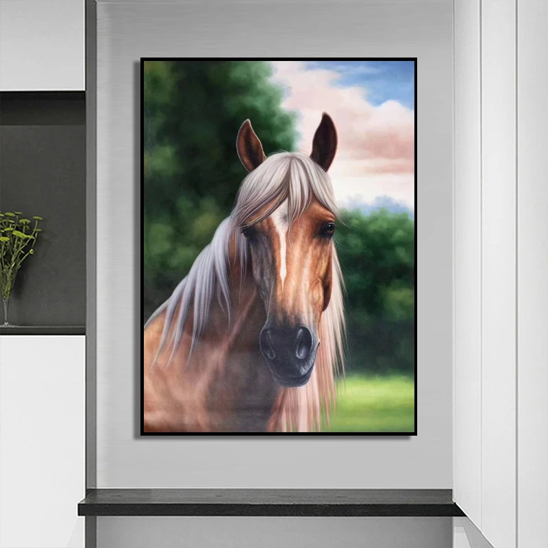 100% ручная роспись Реалистичная голова лошади Картина на холсте настенное