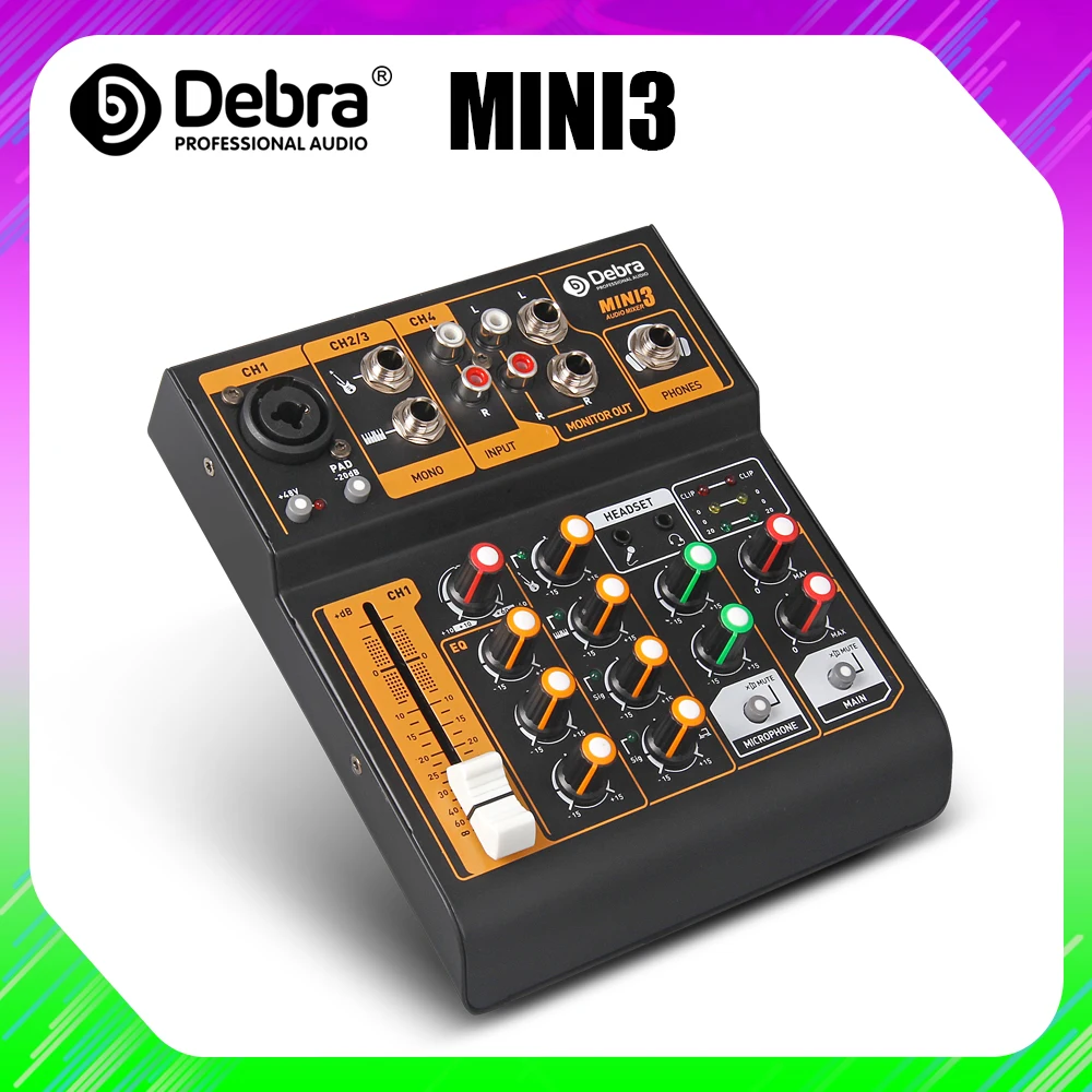 Портативный 4 канальный аудиомикшер Debra MINI3 музыкальная консоль с XLR и фантомным