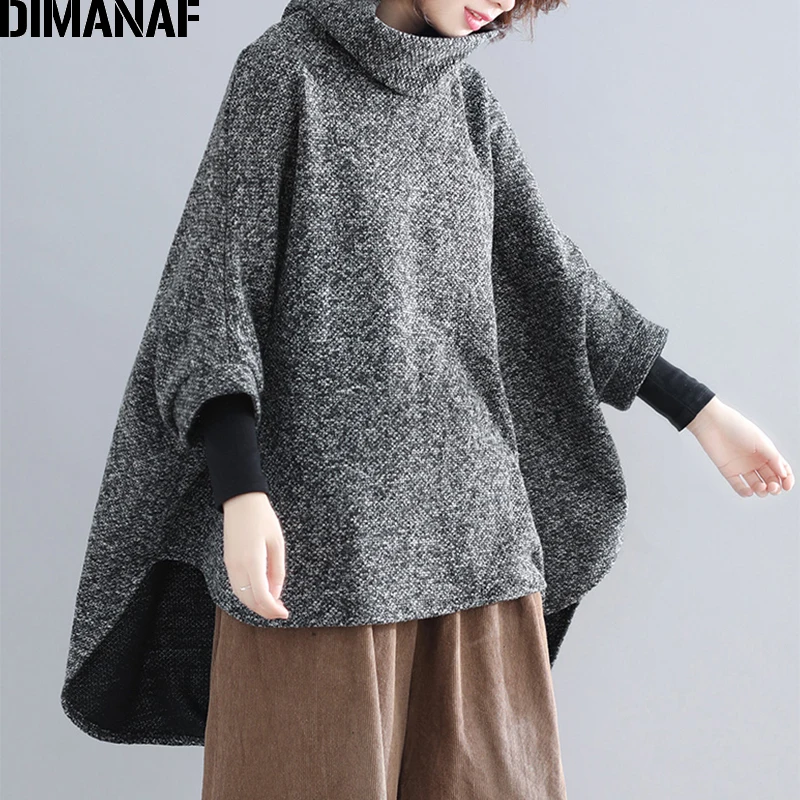 

Женская Толстая водолазка DIMANAF, винтажный пуловер оверсайз с рукавом «летучая мышь», Свободный свитшот, одежда для зимы