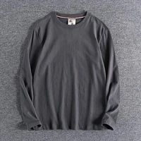 2021 autumn winter retro cotton t shirt washed japanese style simple casual men round neck long sleeved loose tops