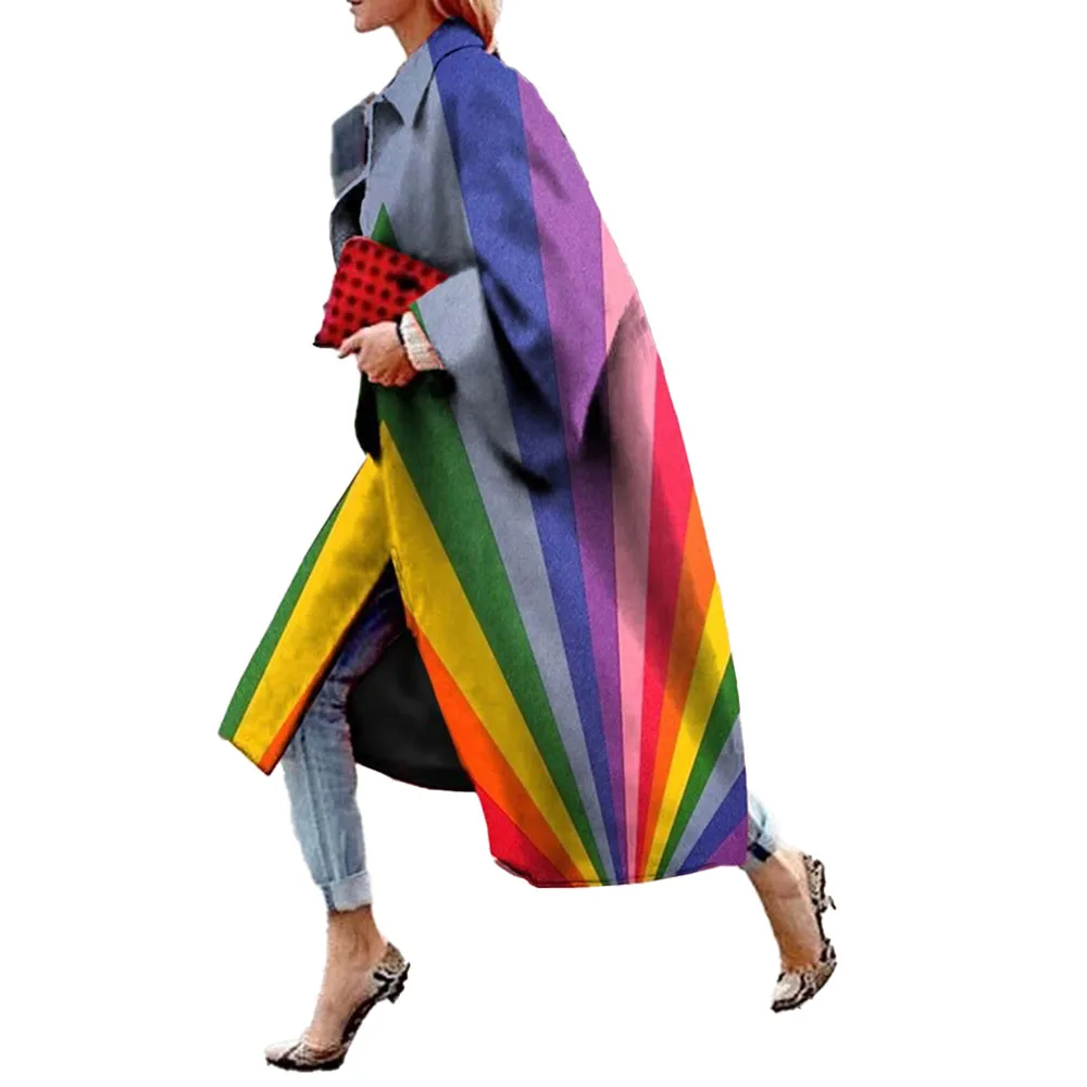 

Europe America Fashion 2021 Autumn Winter New Women's Clothing Casual Long Printing Trench Coat Long Sleeve Lapel Fashion