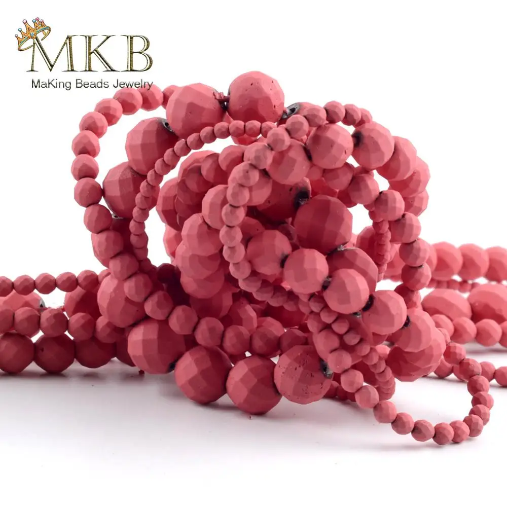 2/3/4/6/8/10mm Natural Stone Hematite Rose Red Neon Rubber Beads Loose Faceted Matte BeadsFor Jewelry Making Diy Bracelet 15" |
