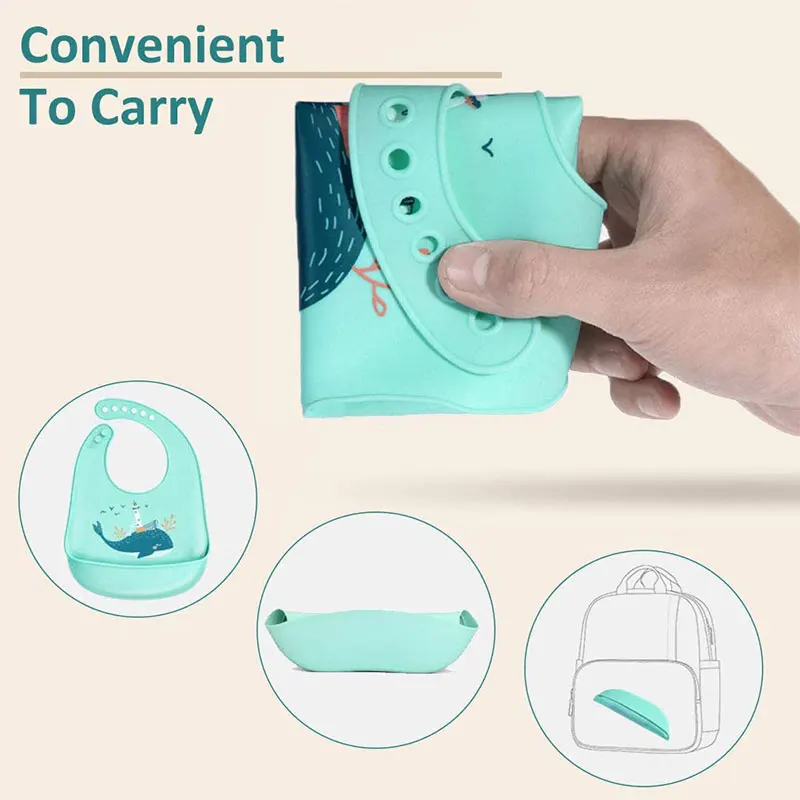 

3 Pcs Waterproof Silicone Feeding Bibs for Baby & Toddlers Unisex Easily Wipe Clean with Wide Food Crumb Catcher Pocket