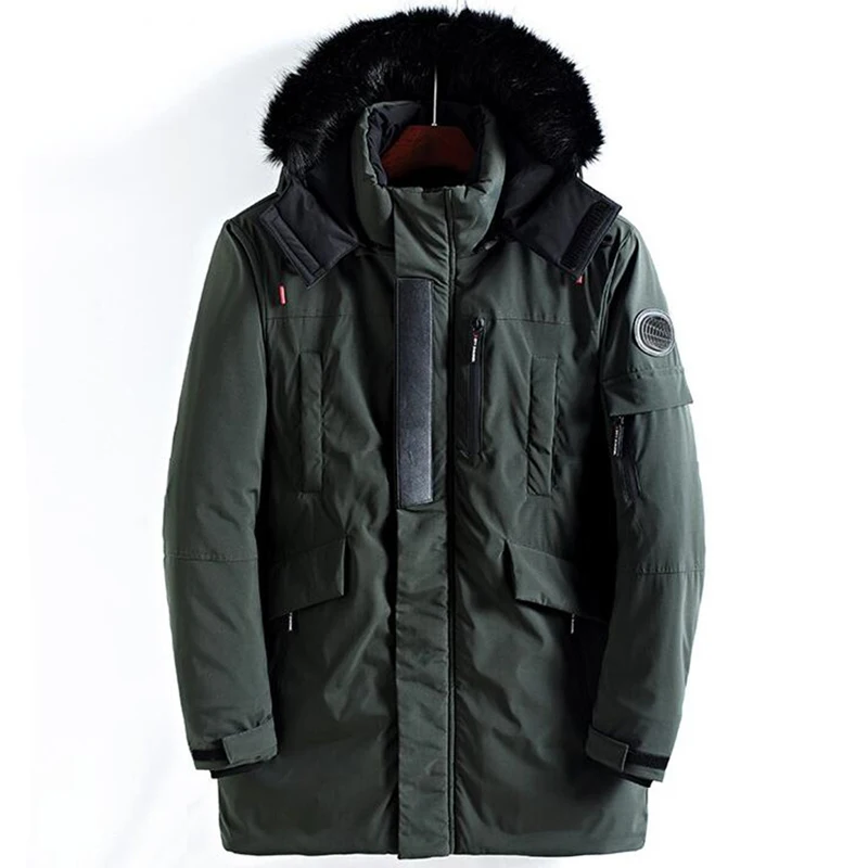 Зимняя куртка с меховым воротником плотные теплые длинные пальто мужская