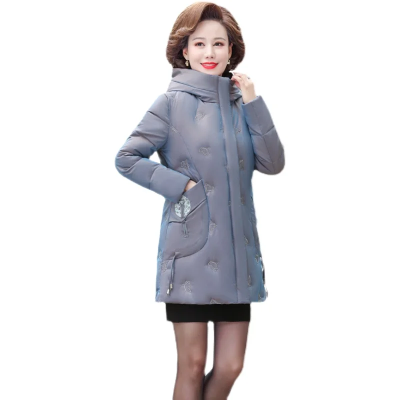 winter clothes women new style solid color hooded cotton jacket middle-aged and elderly cotton jacket jacket women