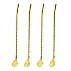 4 шт.компл. 1810 соломинки многократного использования из нержавеющей стали длинная соломенная ложка разноцветная чайная ложка для бара коктейль кофе перемешивание Питьевая Ложка