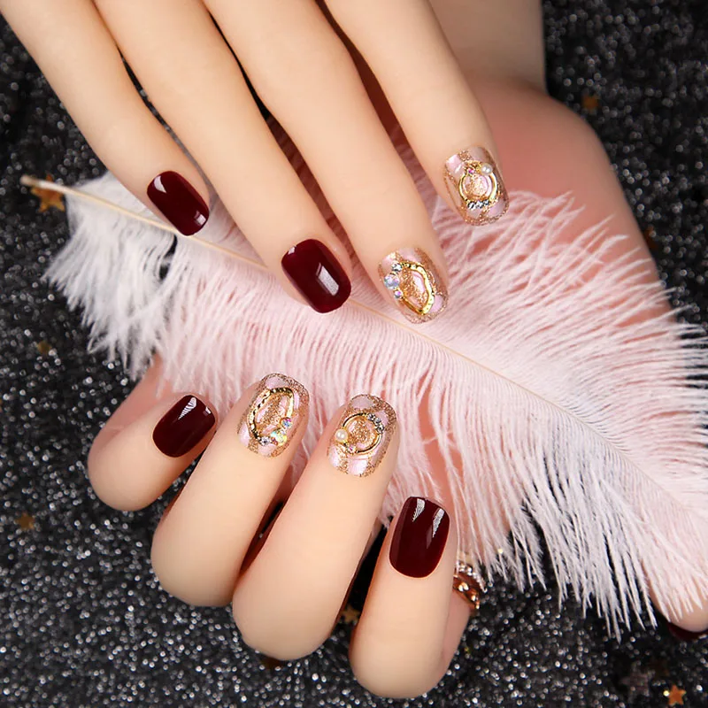 24 шт. носимые накладные ногти с клей блестящие Алмазные блестки короткие круглые