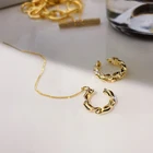 Золотые длинные серьги-клипсы с кисточками для ушей, модные серьги, трендовые элегантные изысканные металлические женские простые украшения в стиле ретро, серьги