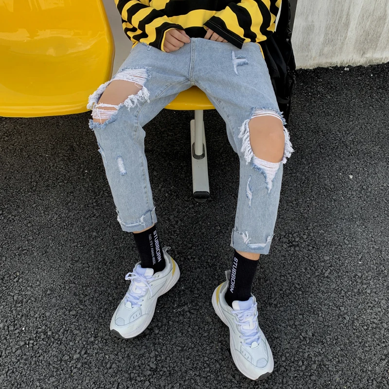 Мужские свободные джинсы в гонконгском стиле повседневные брюки шаровары длиной