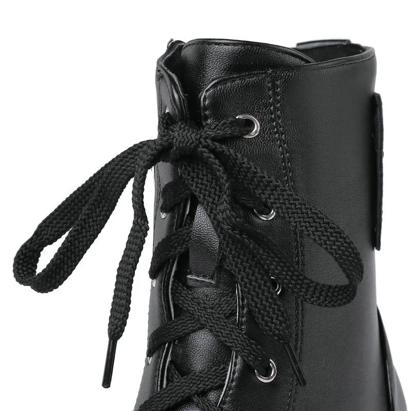 Женские ботильоны на молнии QUTAA черные ботинки из искусственной кожи высоком