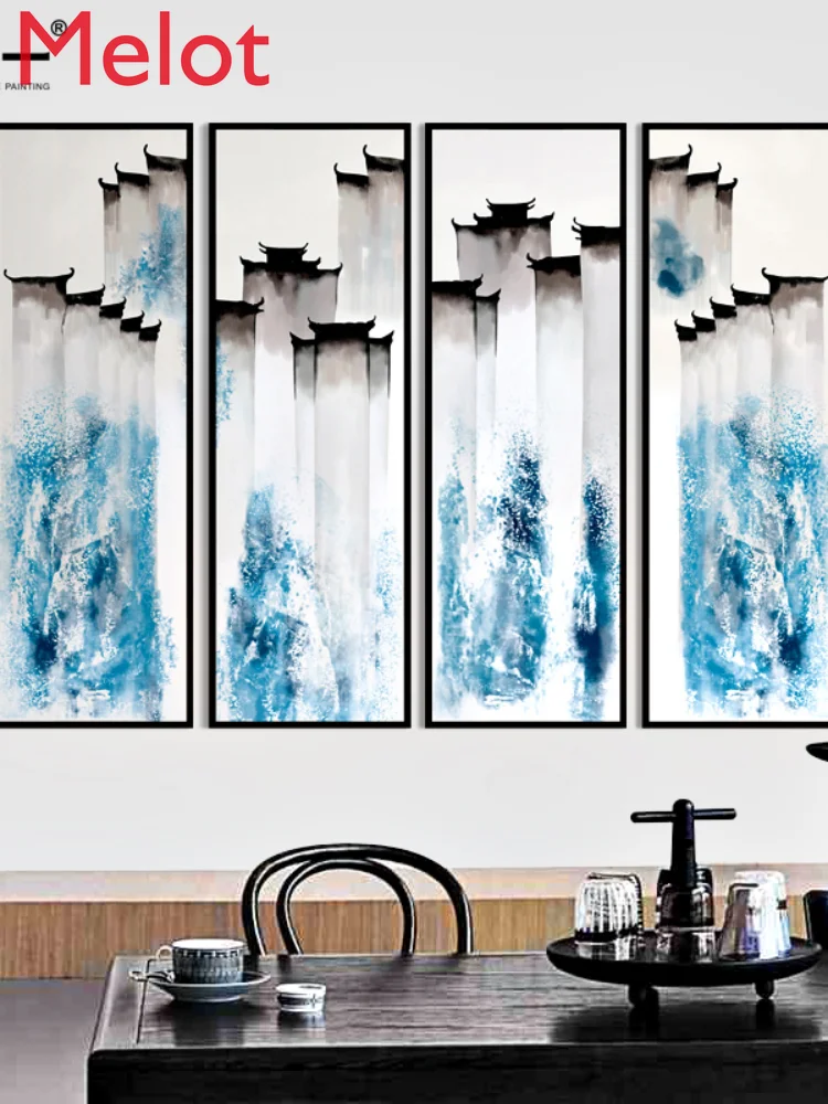 

Modern Minimalist Living Room Entrance Triple Vertical Bar Long Abstract Ink Painting Artistic Conception Decoration Hanging
