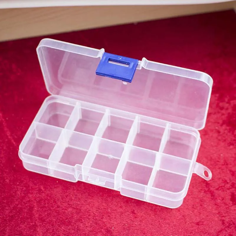 

10 Slots Plastic Storage Jewelry Box Compartment Adjustable Container for Beads Earring Box for Jewelry Rectangle Box Case