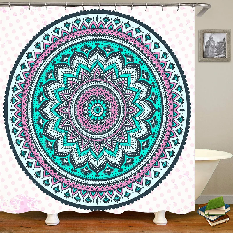 

Figure Custom Pattern Shower Curtain Flower Printing Geometric Bohemian Bathroom Curtain Shower Wall-mounted Geometric Shower
