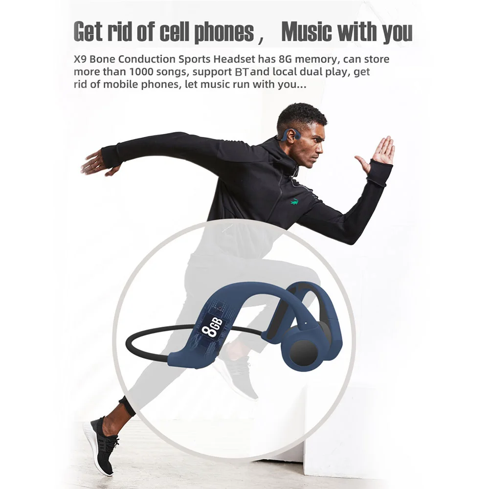 Наушники X9 с костной проводимостью беспроводные наушники Bluetooth 5 0 встроенные 8 Гб